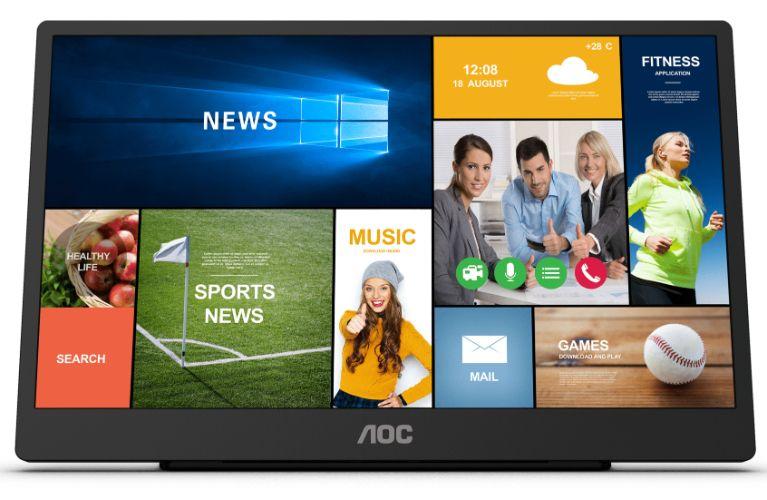 AOC  16T2 15.6" Touchscreen Monitor - Black - Single Sim - Good - 4 Thunderbolts