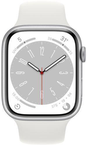 Apple  Watch Series 8 - 32GB - Silver-Aluminum-Sport Band-White - Cellular + GPS - 41mm - Silver - Aluminum - White - Sport Band - Rubber - Excellent
